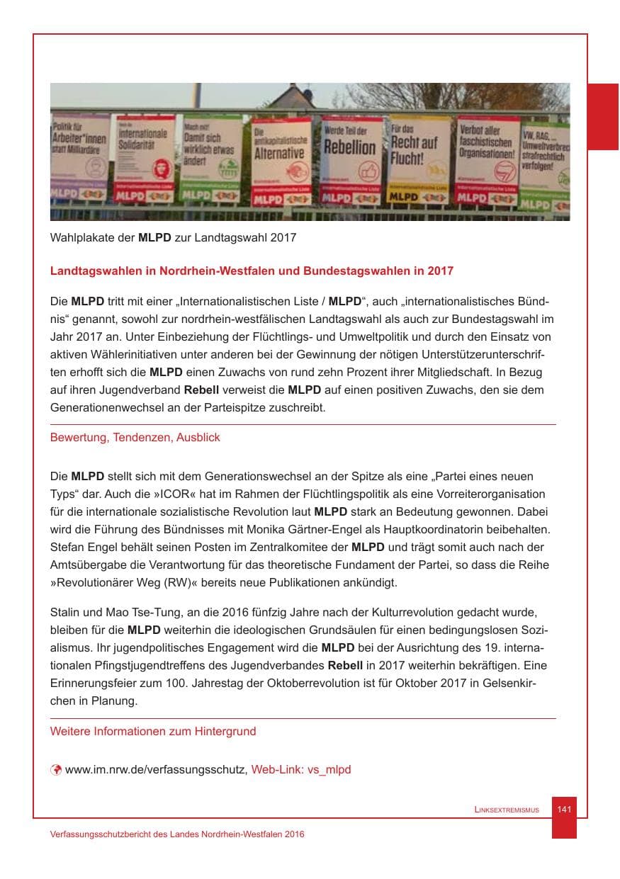 Seite 142 des Verfassungsschutzbericht 2016 Nordrhein-Westfalen