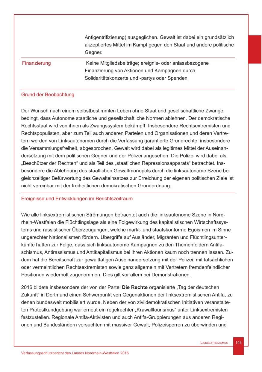 Seite 144 des Verfassungsschutzbericht 2016 Nordrhein-Westfalen