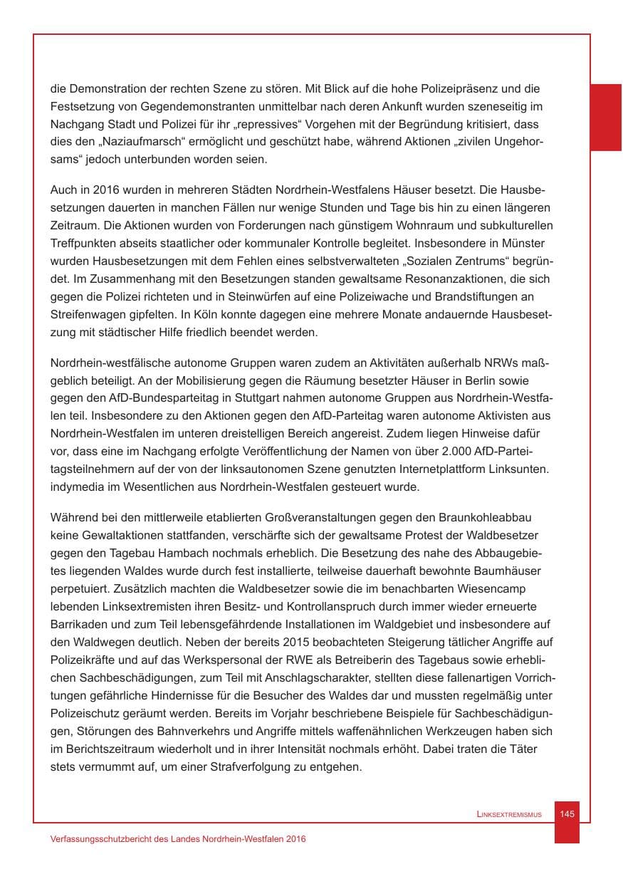 Seite 146 des Verfassungsschutzbericht 2016 Nordrhein-Westfalen
