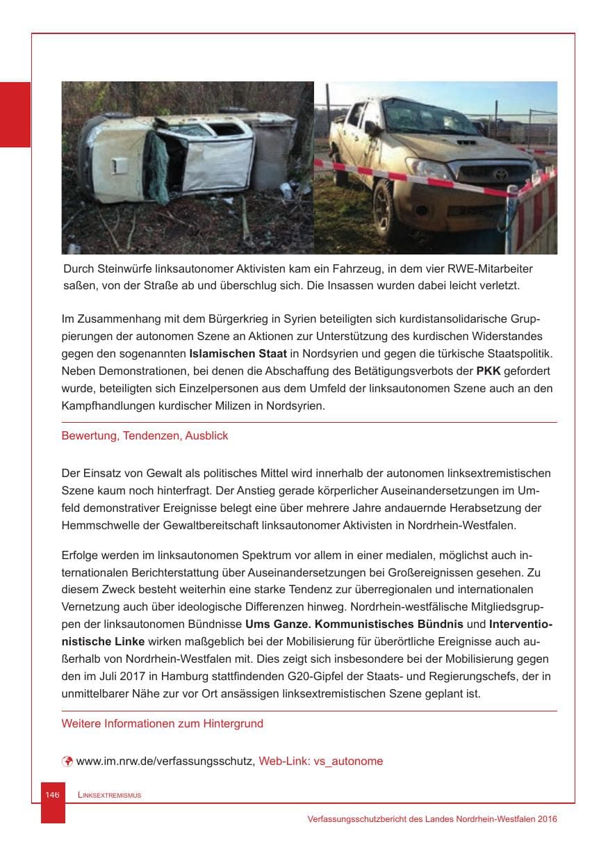 Seite 147 des Verfassungsschutzbericht 2016 Nordrhein-Westfalen