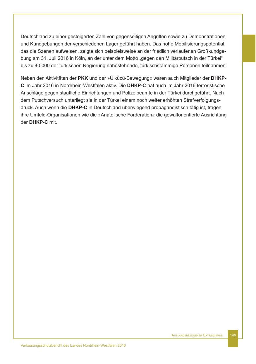 Seite 150 des Verfassungsschutzbericht 2016 Nordrhein-Westfalen