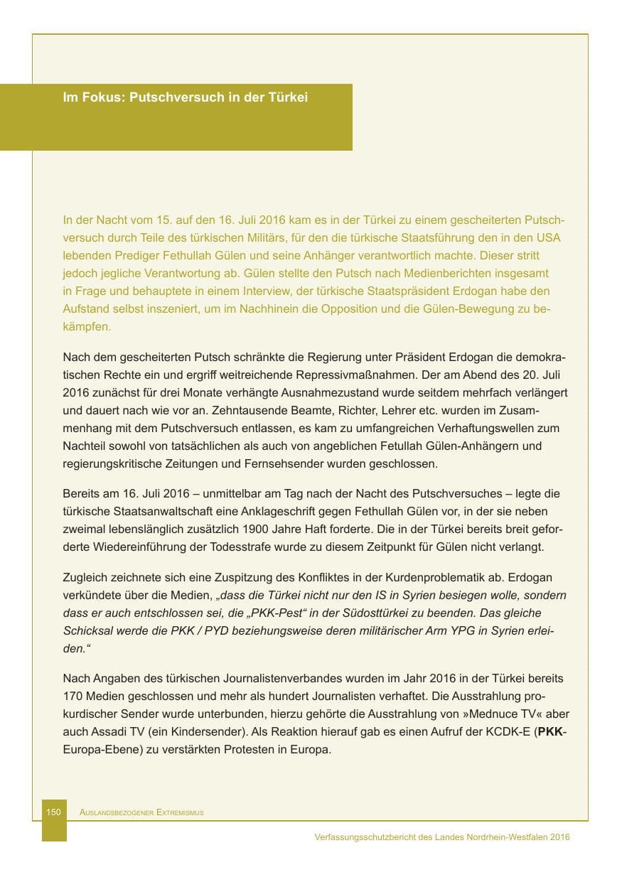 Seite 151 des Verfassungsschutzbericht 2016 Nordrhein-Westfalen