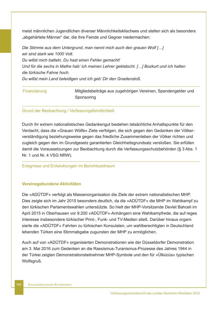 Seite 161 des Verfassungsschutzbericht 2016 Nordrhein-Westfalen