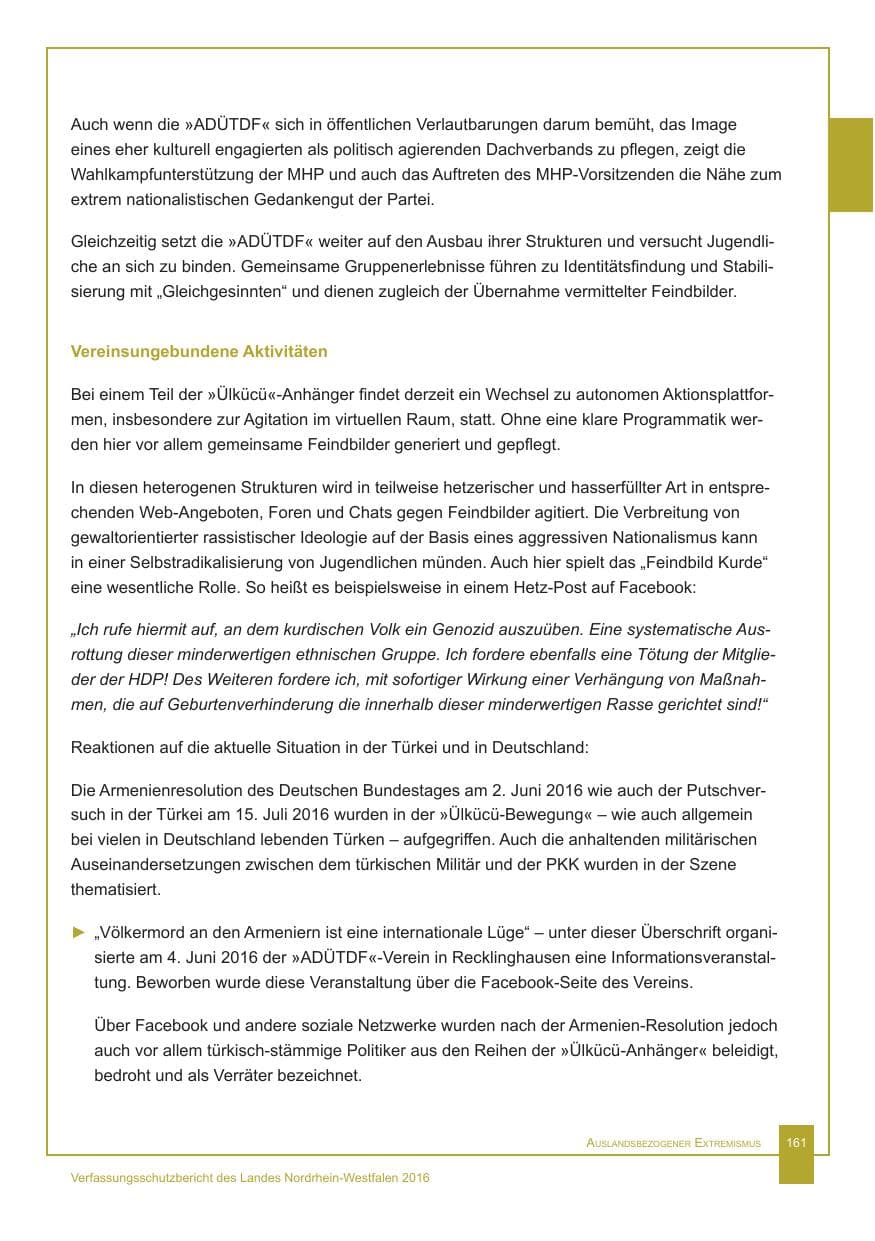 Seite 162 des Verfassungsschutzbericht 2016 Nordrhein-Westfalen