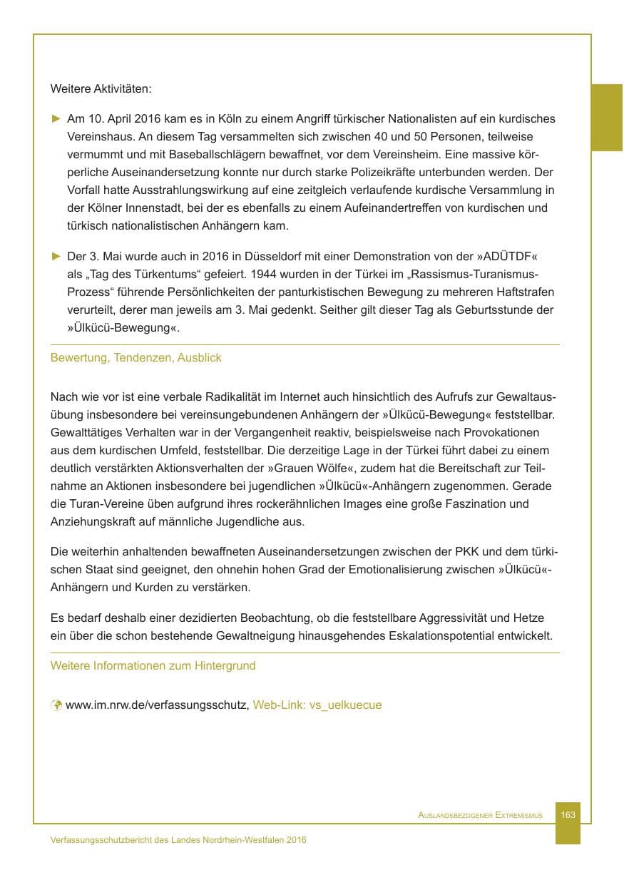 Seite 164 des Verfassungsschutzbericht 2016 Nordrhein-Westfalen