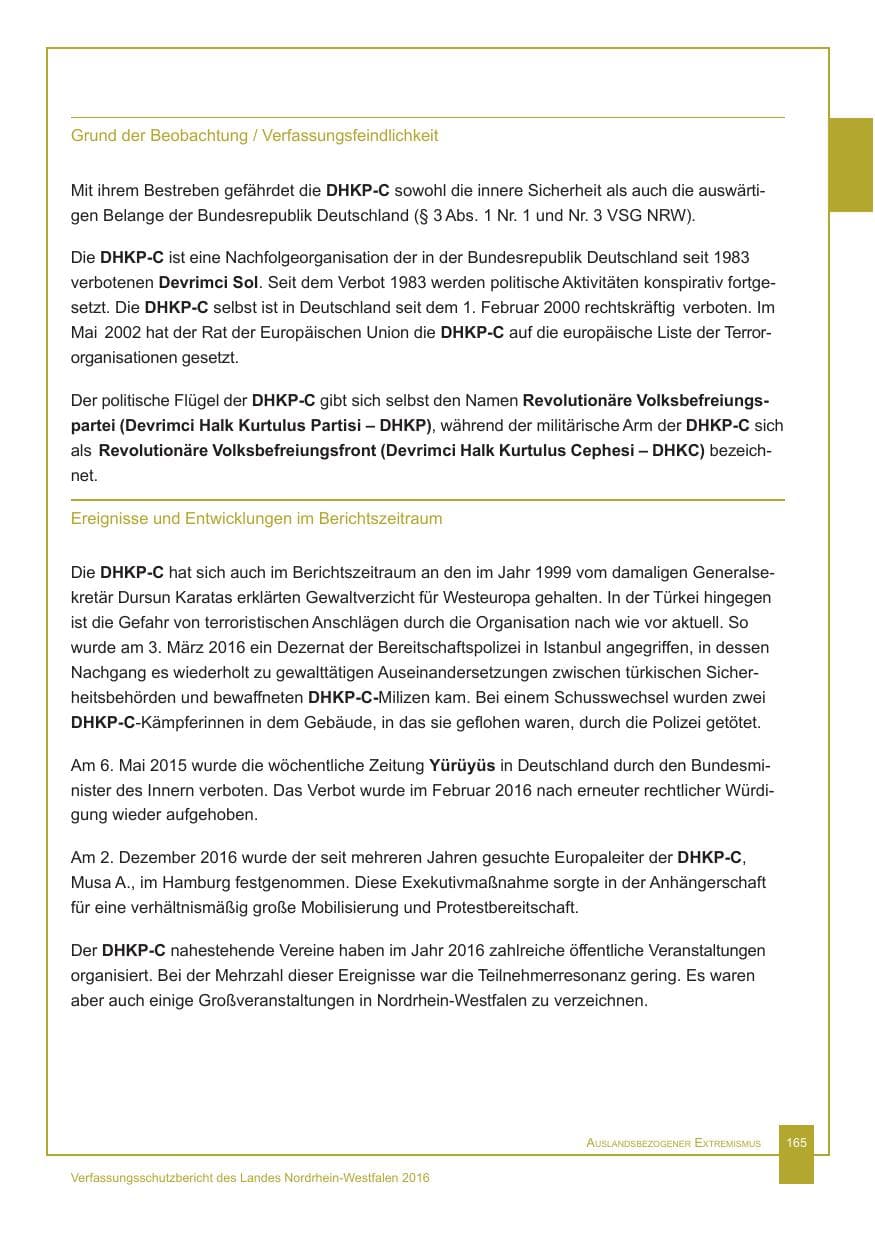 Seite 166 des Verfassungsschutzbericht 2016 Nordrhein-Westfalen