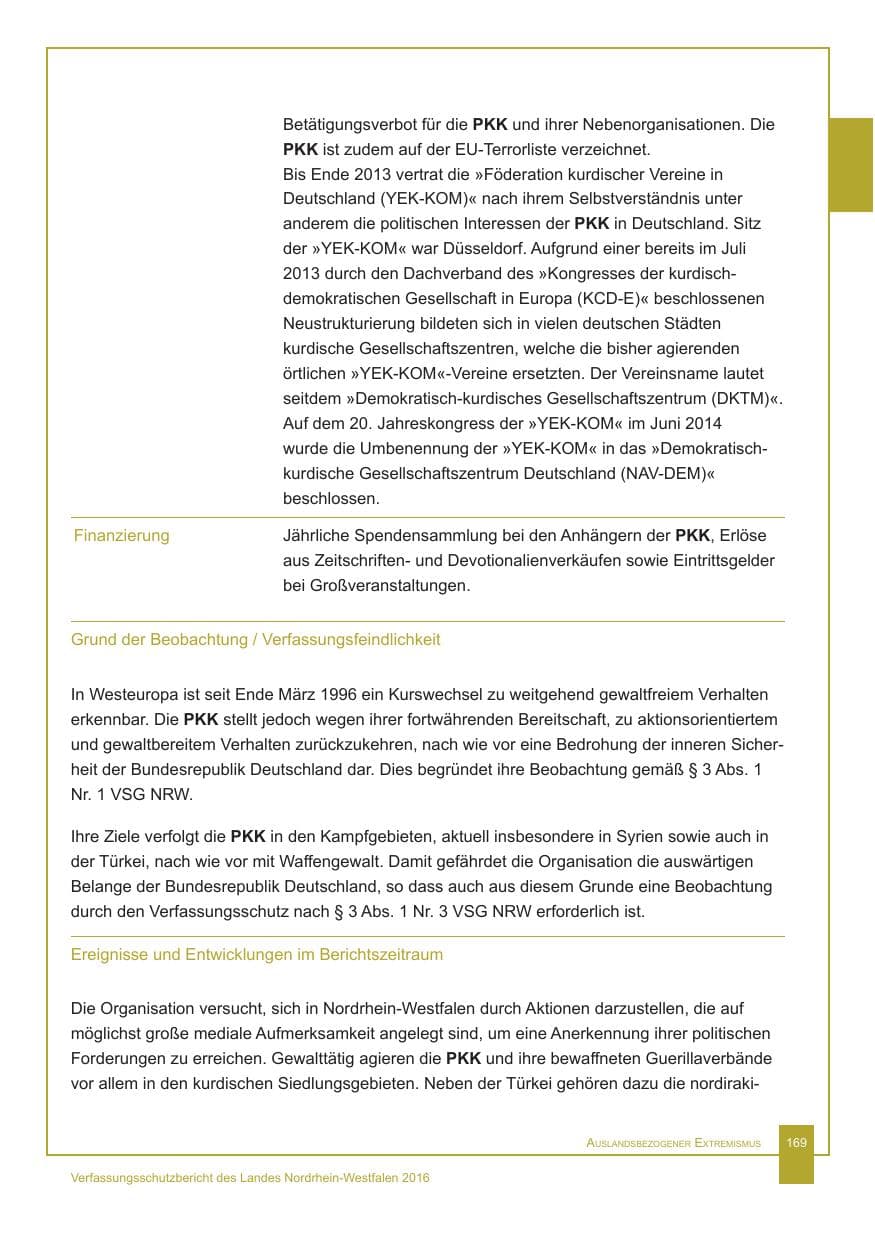 Seite 170 des Verfassungsschutzbericht 2016 Nordrhein-Westfalen