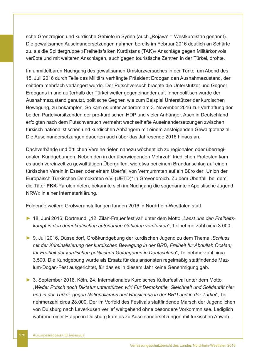 Seite 171 des Verfassungsschutzbericht 2016 Nordrhein-Westfalen