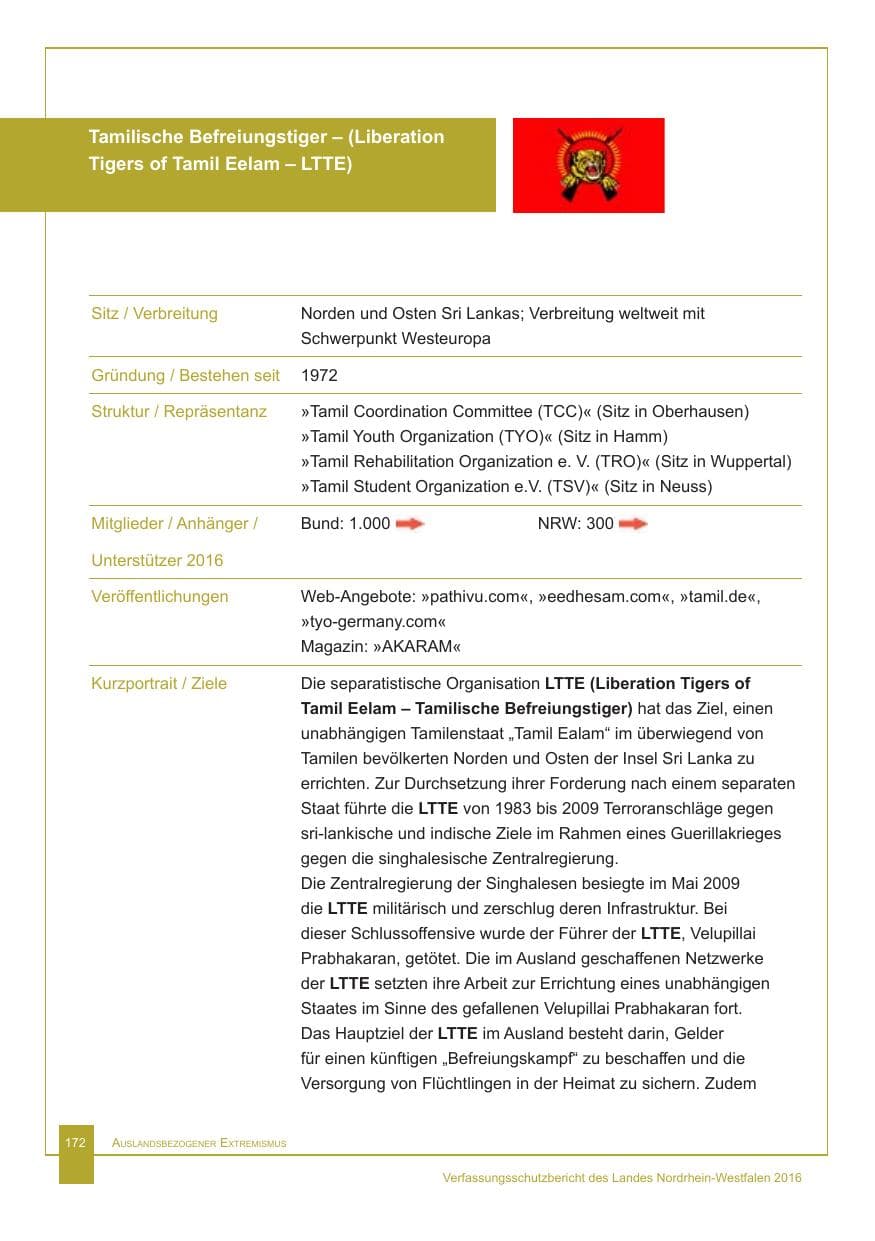 Seite 173 des Verfassungsschutzbericht 2016 Nordrhein-Westfalen
