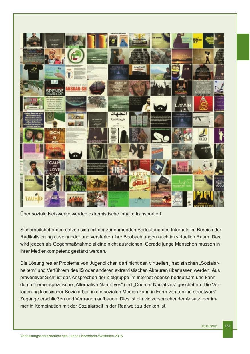 Seite 182 des Verfassungsschutzbericht 2016 Nordrhein-Westfalen