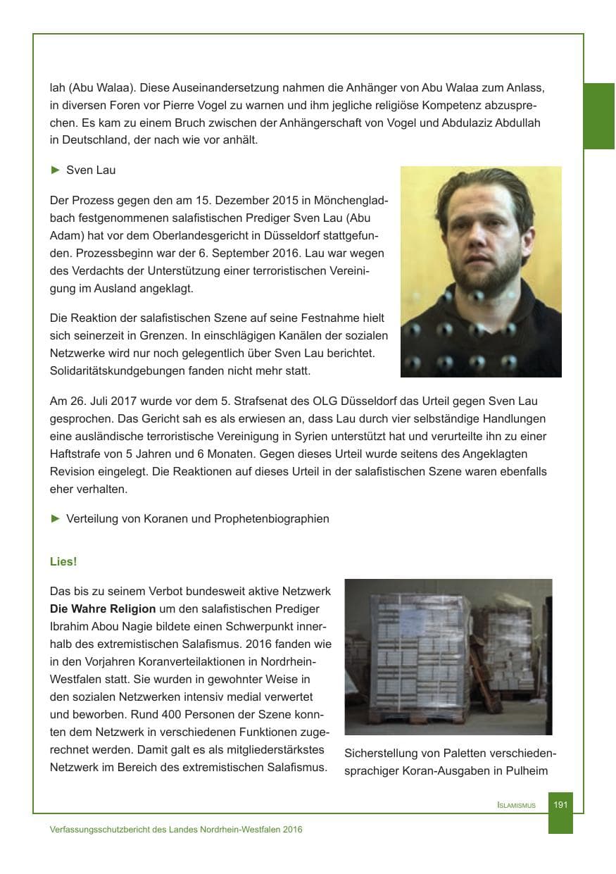 Seite 192 des Verfassungsschutzbericht 2016 Nordrhein-Westfalen