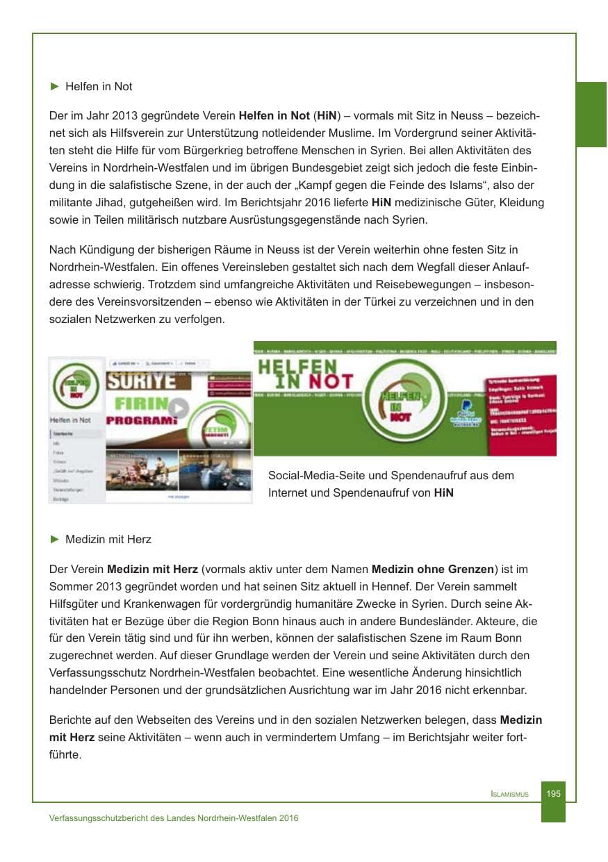 Seite 196 des Verfassungsschutzbericht 2016 Nordrhein-Westfalen