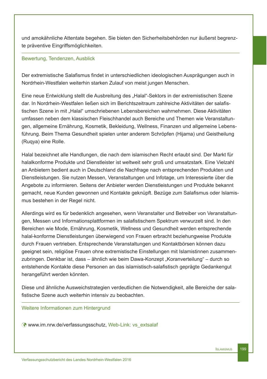 Seite 200 des Verfassungsschutzbericht 2016 Nordrhein-Westfalen