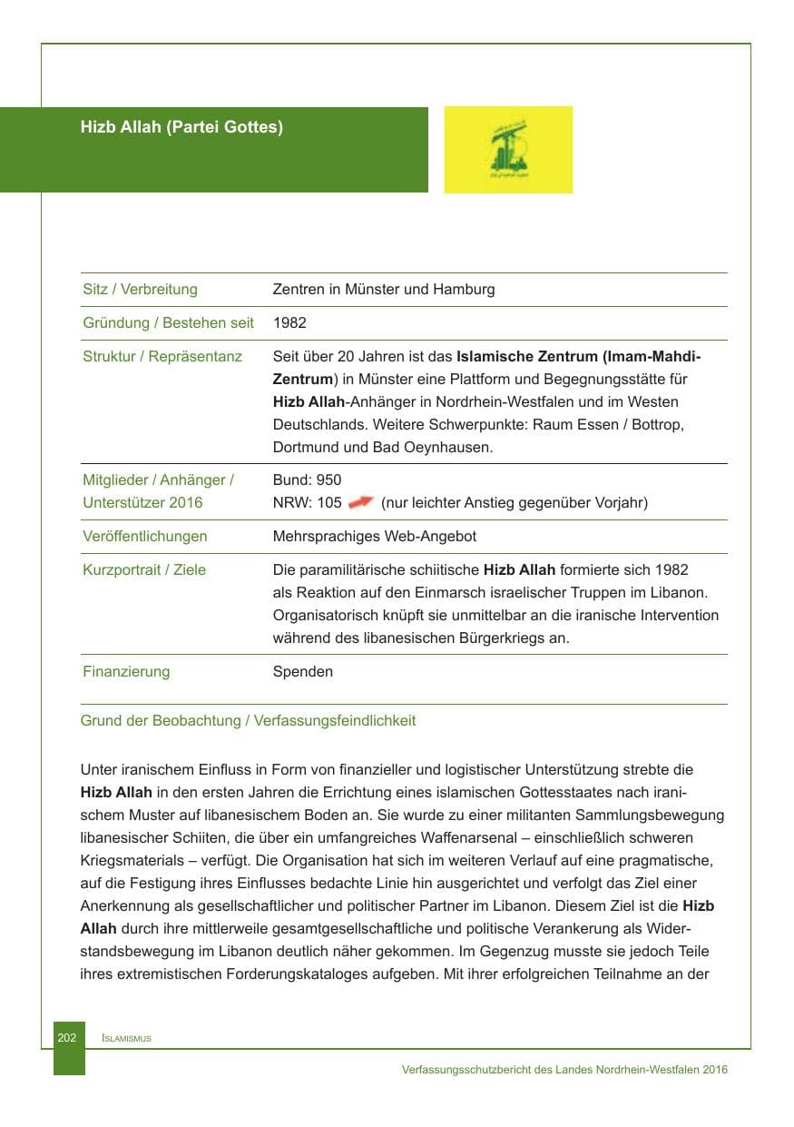 Seite 203 des Verfassungsschutzbericht 2016 Nordrhein-Westfalen