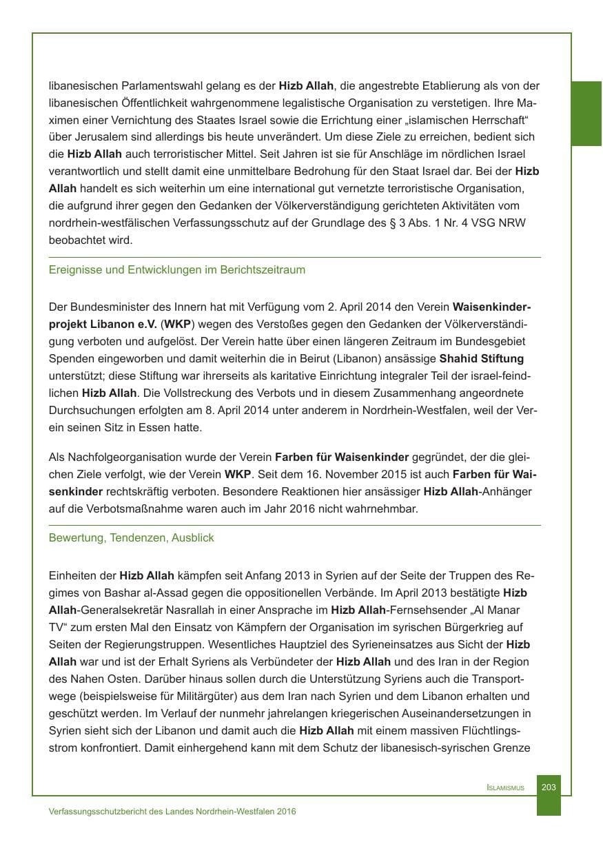 Seite 204 des Verfassungsschutzbericht 2016 Nordrhein-Westfalen