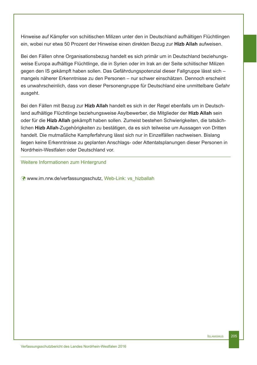 Seite 206 des Verfassungsschutzbericht 2016 Nordrhein-Westfalen