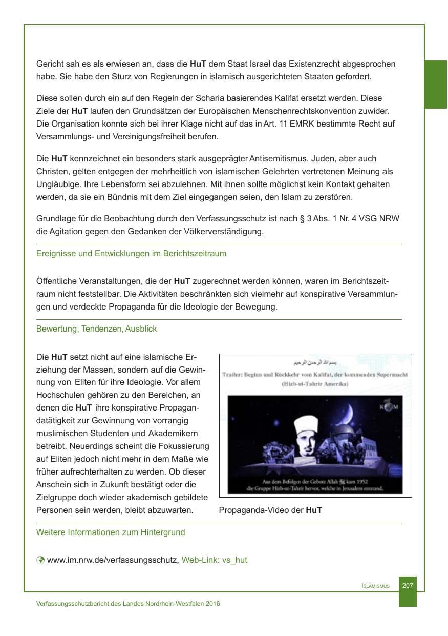 Seite 208 des Verfassungsschutzbericht 2016 Nordrhein-Westfalen