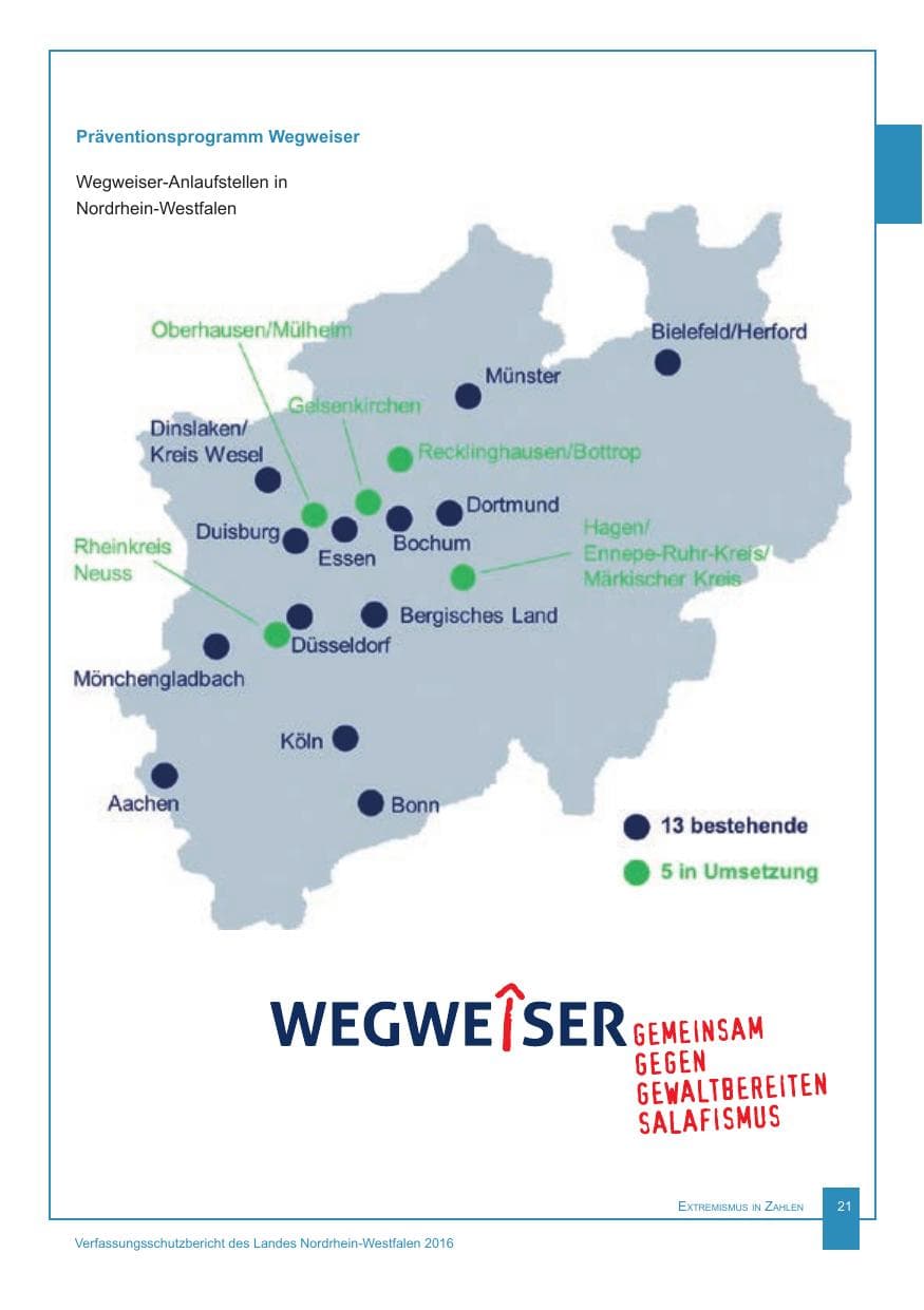 Seite 22 des Verfassungsschutzbericht 2016 Nordrhein-Westfalen
