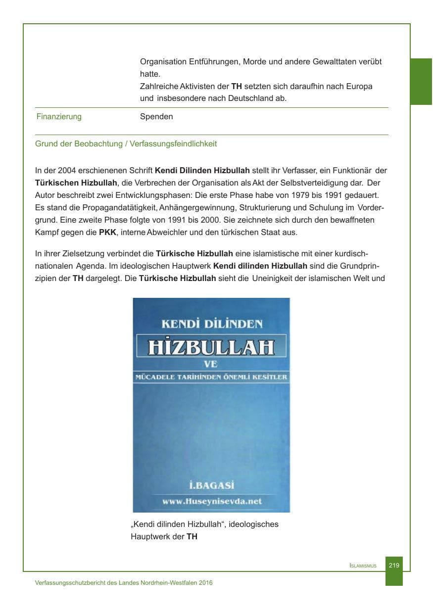 Seite 220 des Verfassungsschutzbericht 2016 Nordrhein-Westfalen