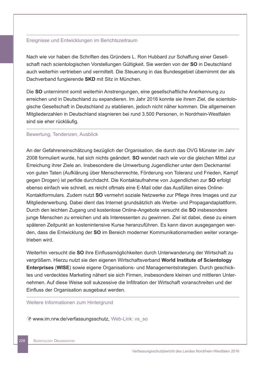 Seite 229 des Verfassungsschutzbericht 2016 Nordrhein-Westfalen