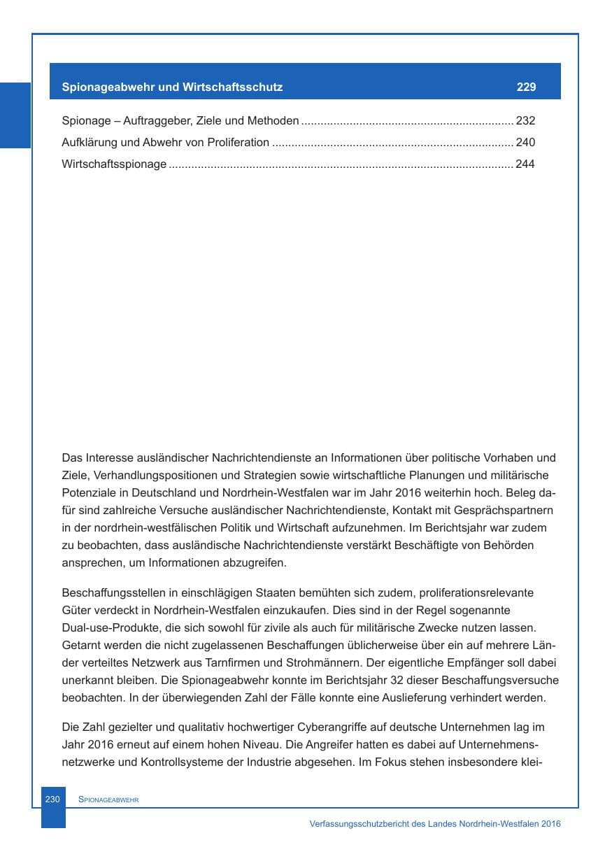 Seite 231 des Verfassungsschutzbericht 2016 Nordrhein-Westfalen