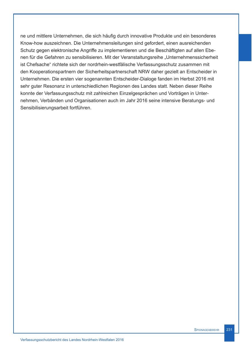 Seite 232 des Verfassungsschutzbericht 2016 Nordrhein-Westfalen