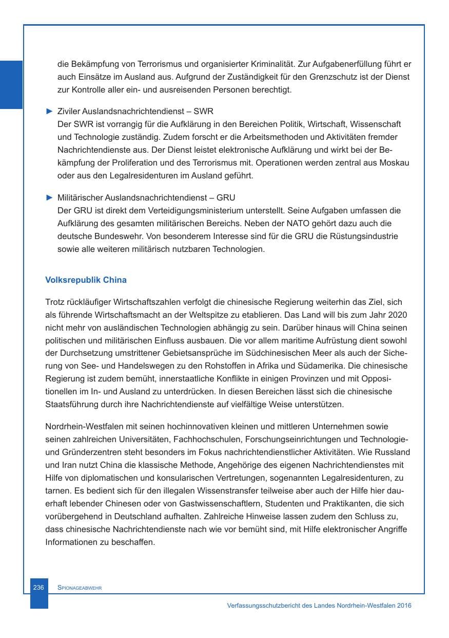 Seite 237 des Verfassungsschutzbericht 2016 Nordrhein-Westfalen