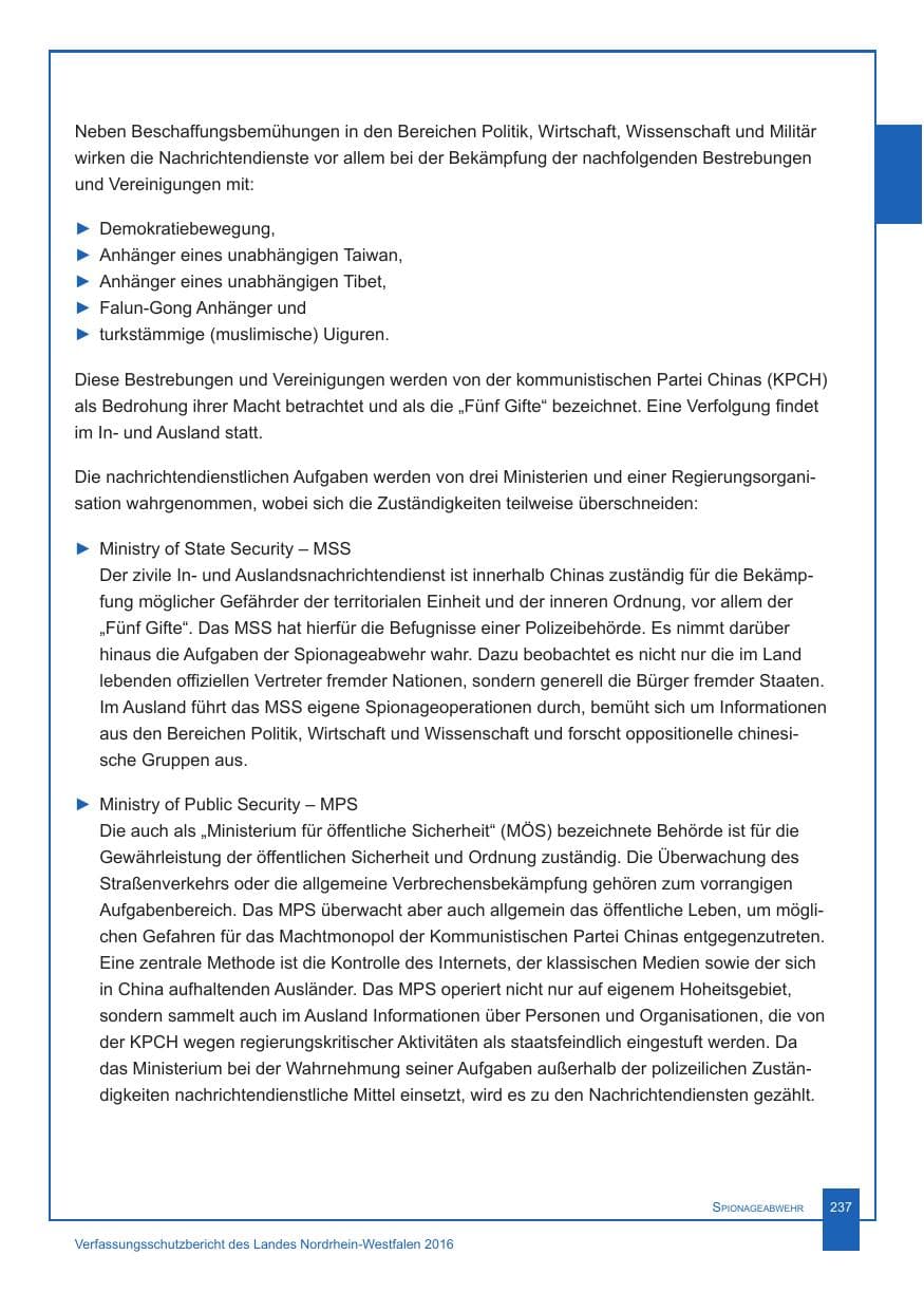 Seite 238 des Verfassungsschutzbericht 2016 Nordrhein-Westfalen