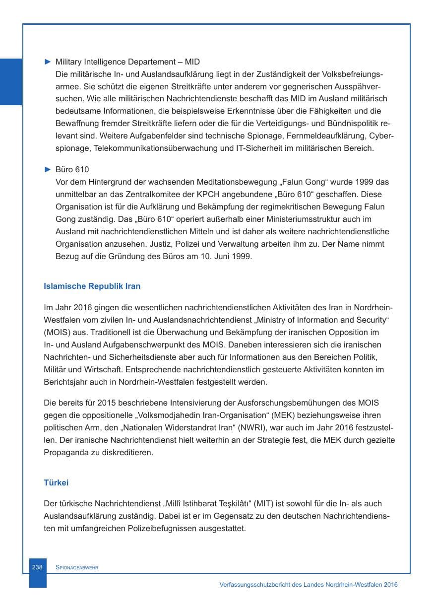 Seite 239 des Verfassungsschutzbericht 2016 Nordrhein-Westfalen