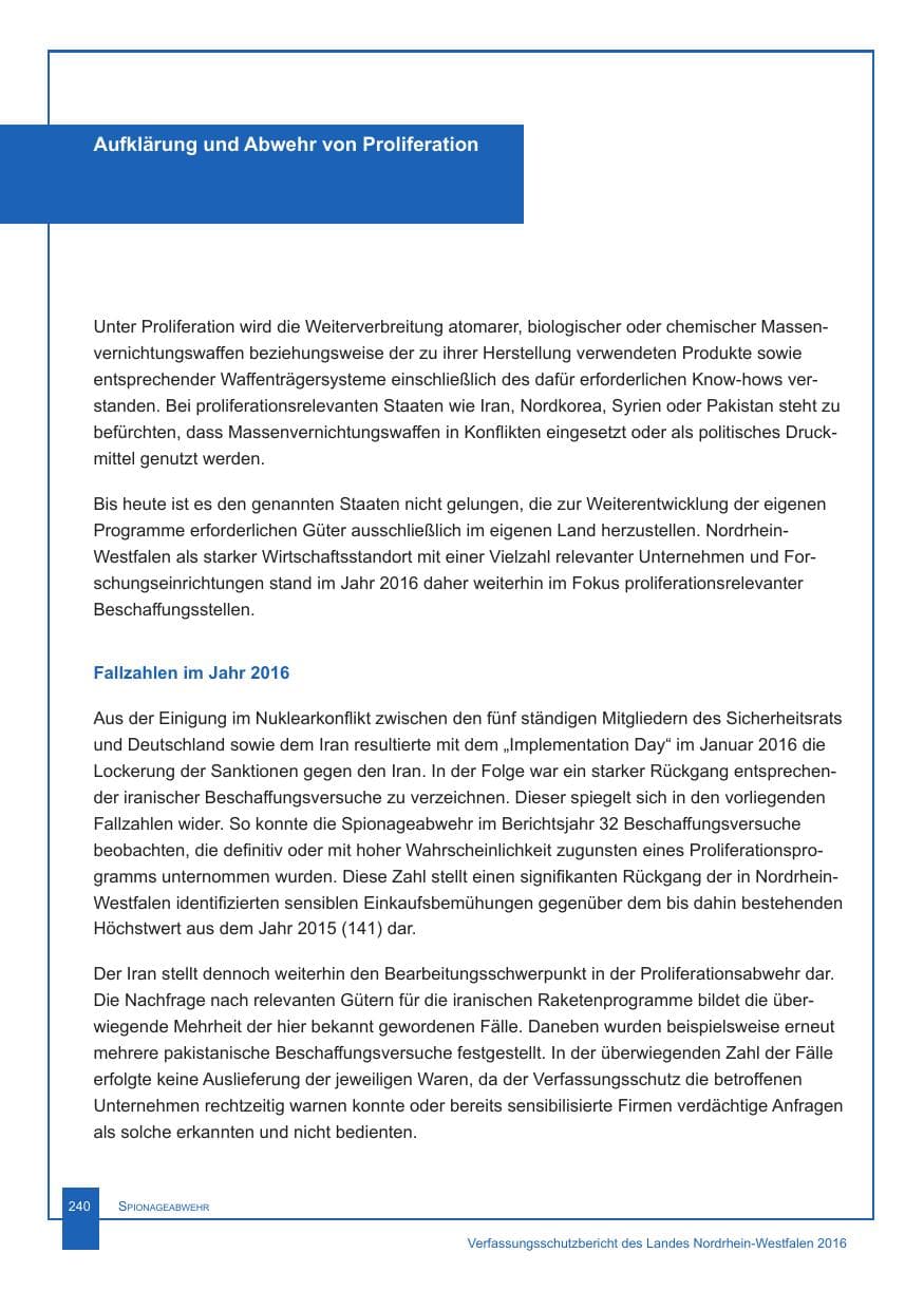 Seite 241 des Verfassungsschutzbericht 2016 Nordrhein-Westfalen