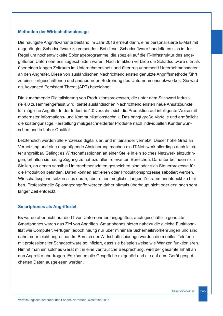 Seite 246 des Verfassungsschutzbericht 2016 Nordrhein-Westfalen