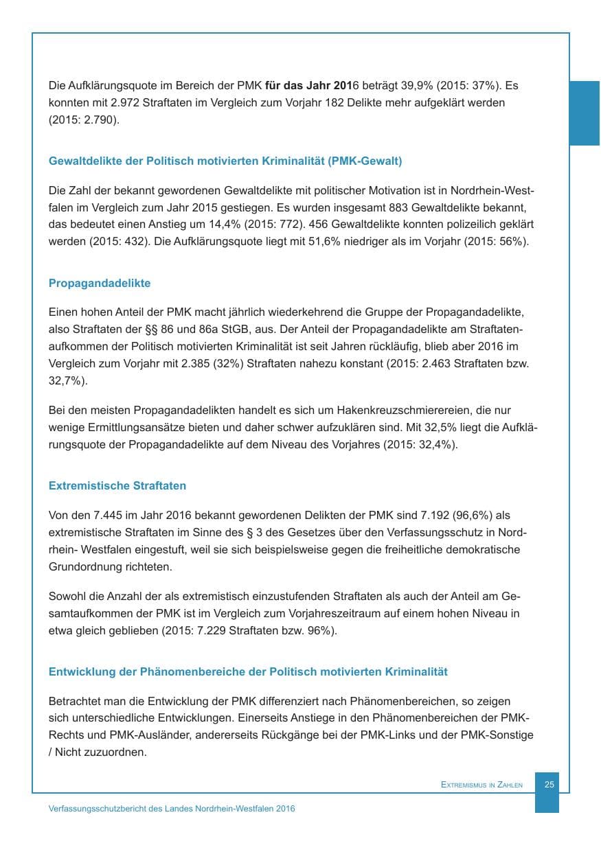 Seite 26 des Verfassungsschutzbericht 2016 Nordrhein-Westfalen