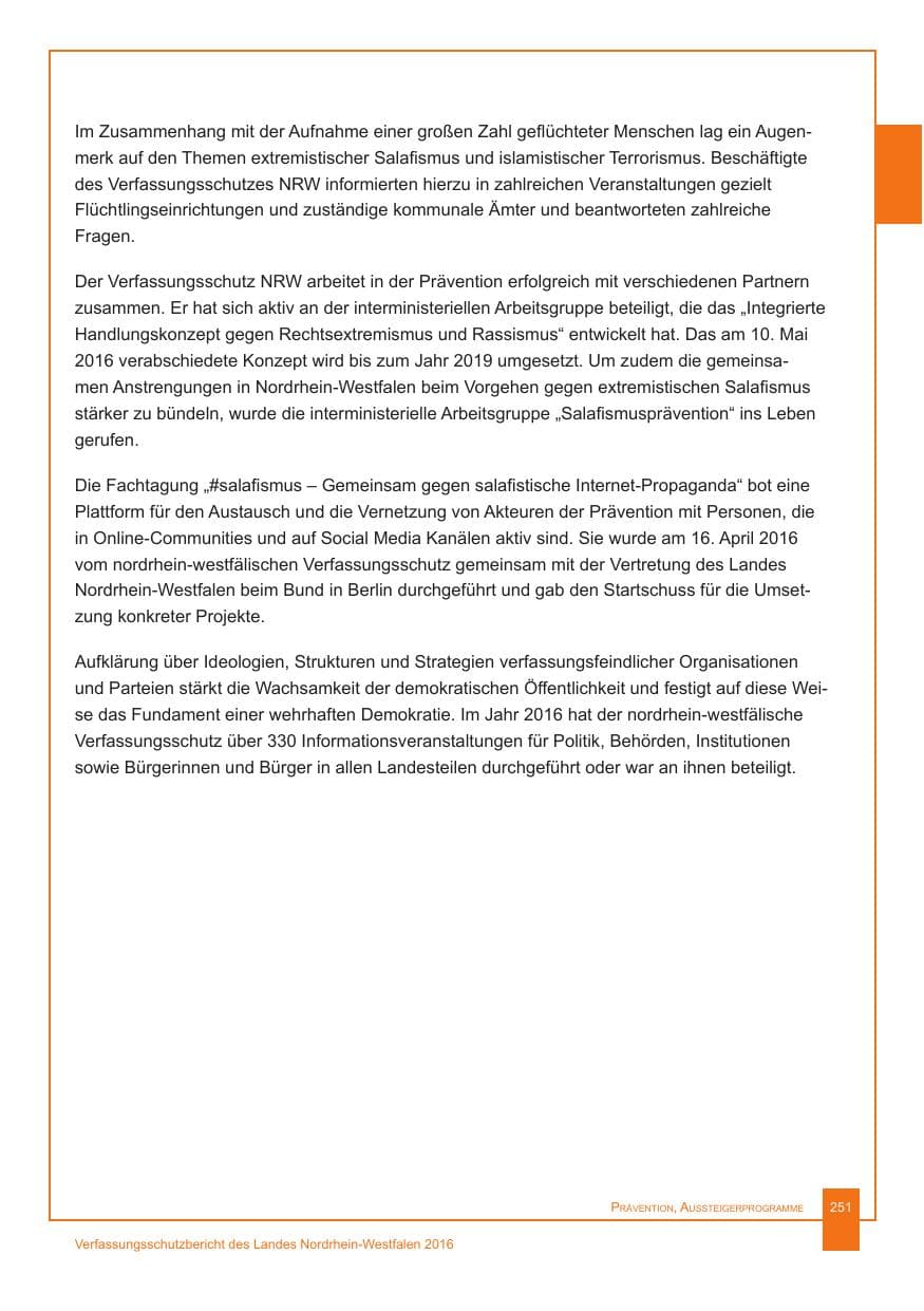 Seite 252 des Verfassungsschutzbericht 2016 Nordrhein-Westfalen