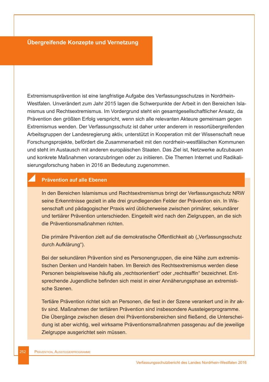 Seite 253 des Verfassungsschutzbericht 2016 Nordrhein-Westfalen