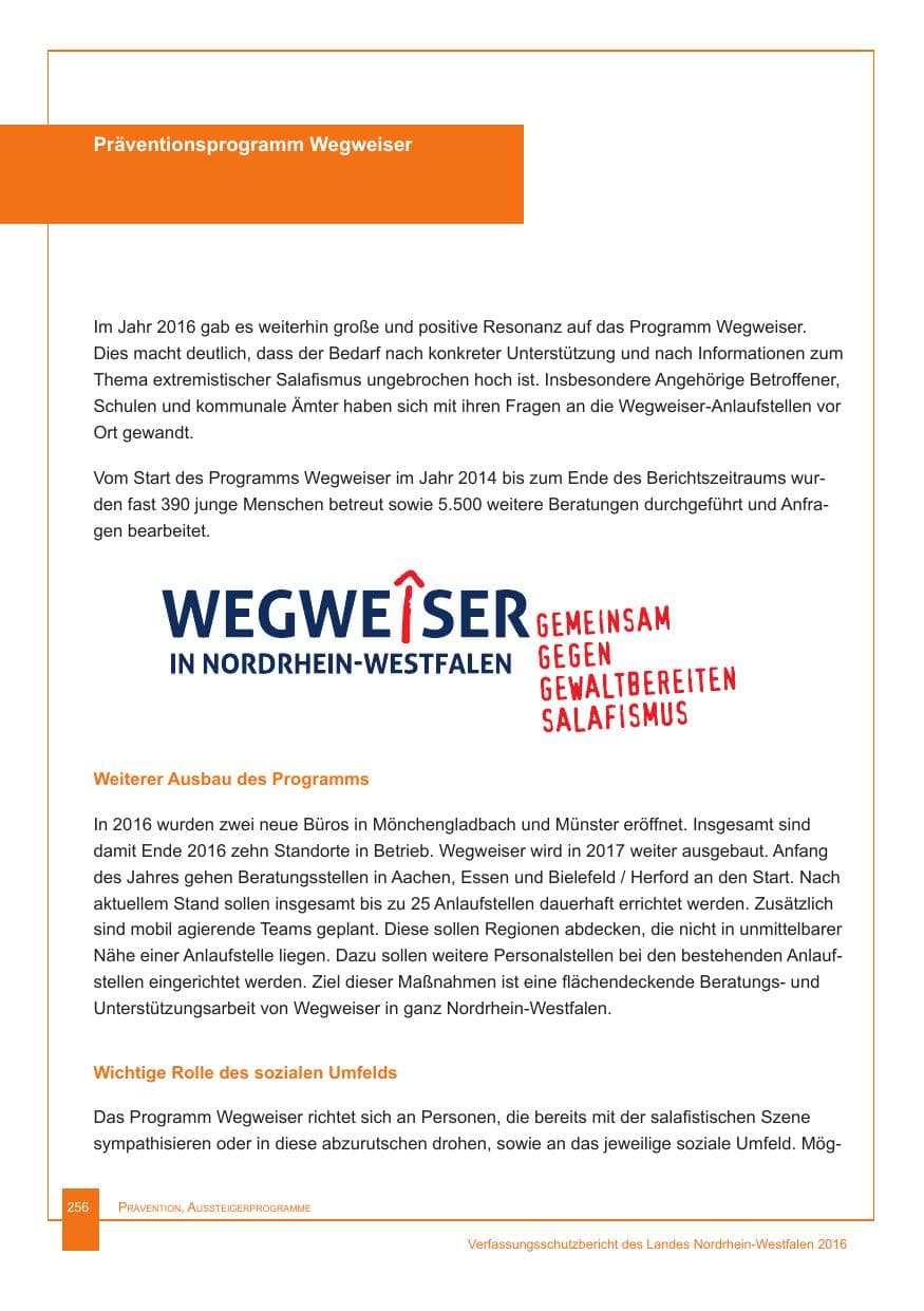 Seite 257 des Verfassungsschutzbericht 2016 Nordrhein-Westfalen