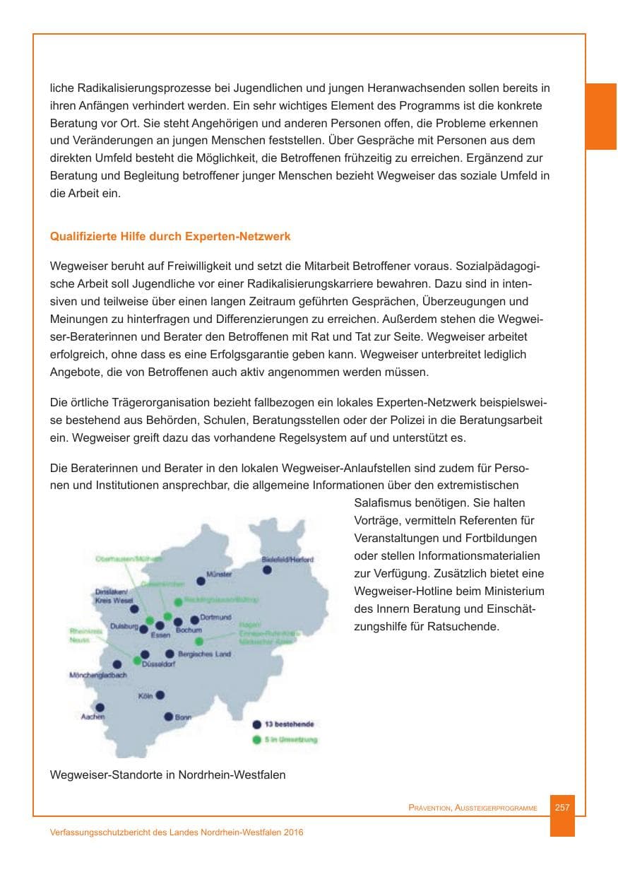 Seite 258 des Verfassungsschutzbericht 2016 Nordrhein-Westfalen