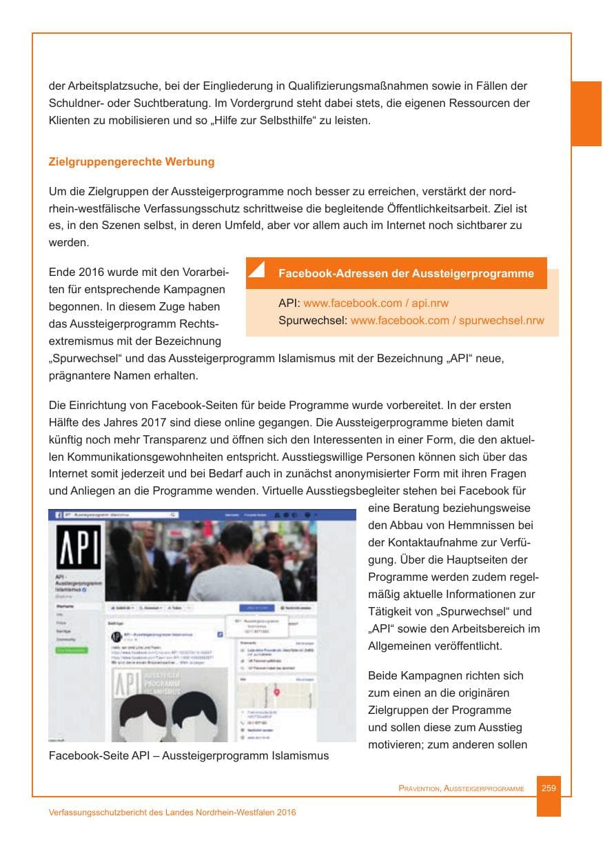 Seite 260 des Verfassungsschutzbericht 2016 Nordrhein-Westfalen