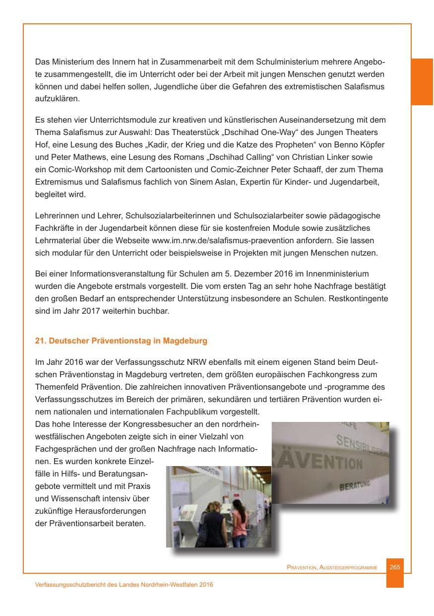 Seite 266 des Verfassungsschutzbericht 2016 Nordrhein-Westfalen