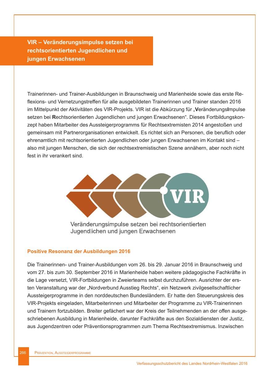 Seite 267 des Verfassungsschutzbericht 2016 Nordrhein-Westfalen