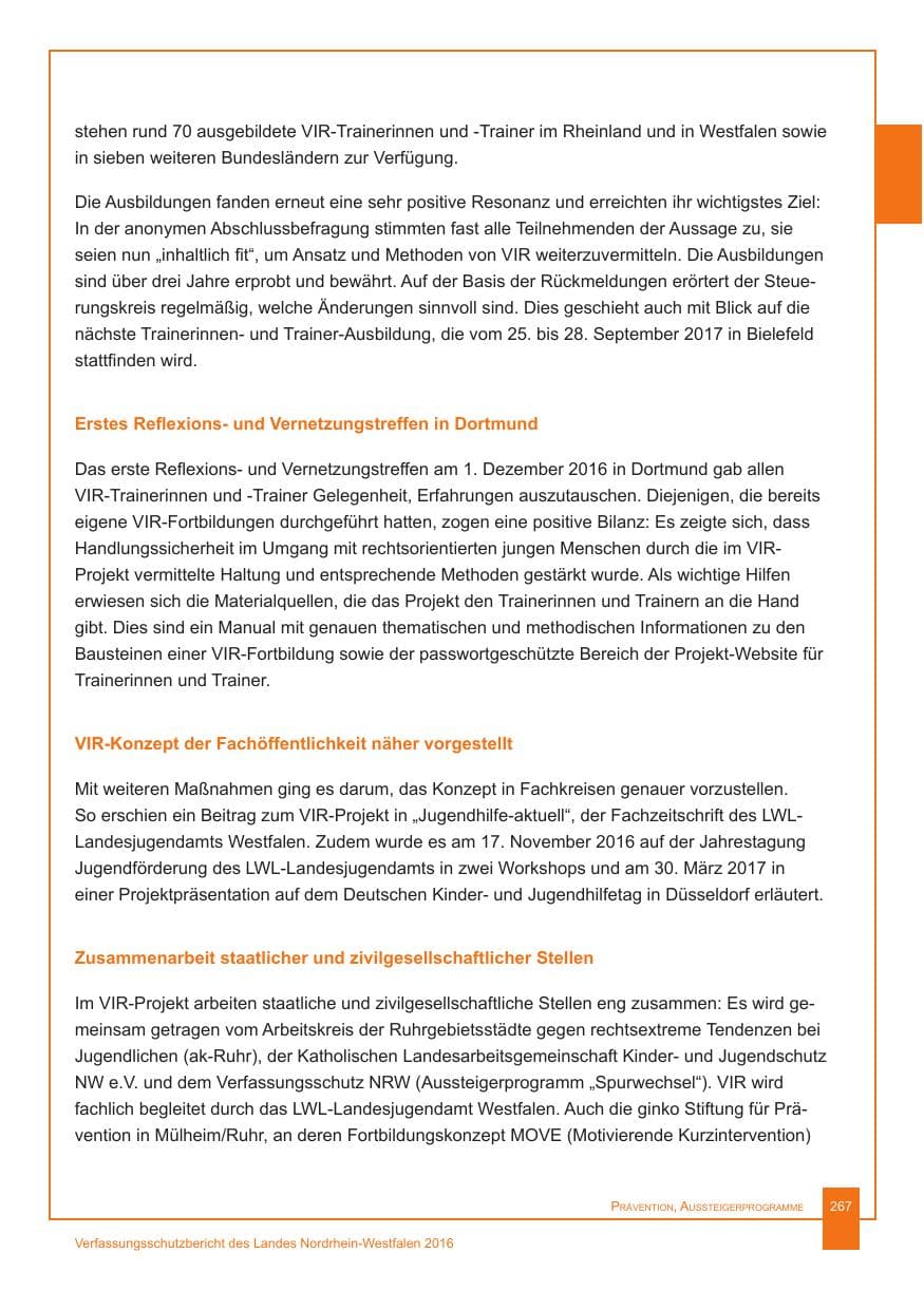 Seite 268 des Verfassungsschutzbericht 2016 Nordrhein-Westfalen