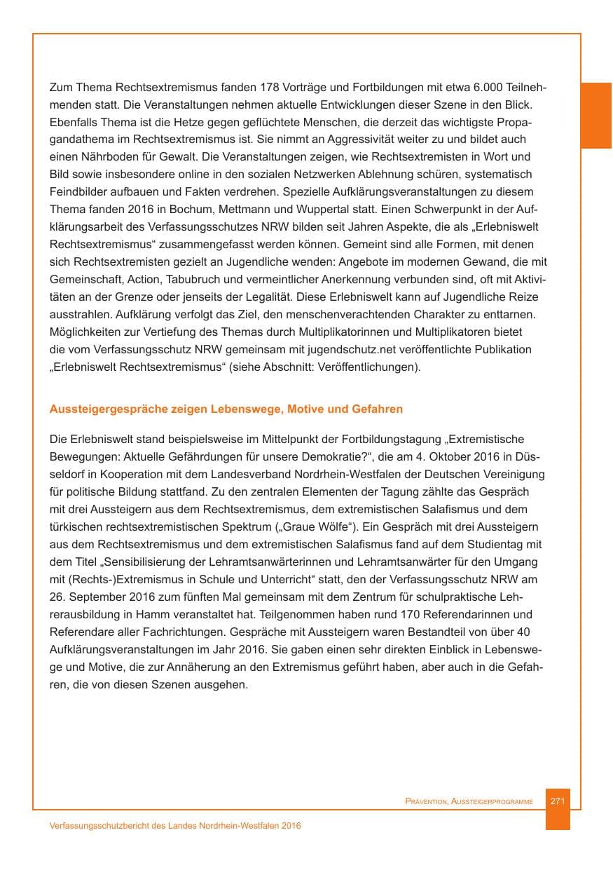Seite 272 des Verfassungsschutzbericht 2016 Nordrhein-Westfalen
