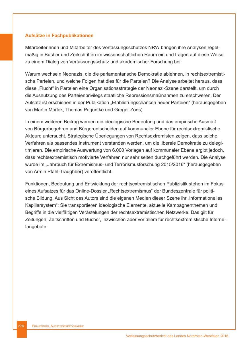 Seite 277 des Verfassungsschutzbericht 2016 Nordrhein-Westfalen