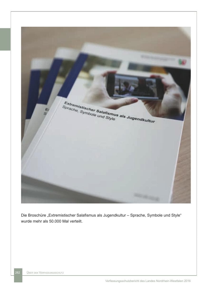 Seite 283 des Verfassungsschutzbericht 2016 Nordrhein-Westfalen