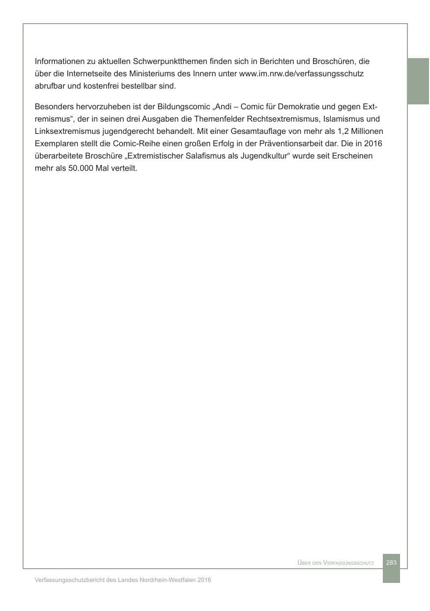 Seite 284 des Verfassungsschutzbericht 2016 Nordrhein-Westfalen