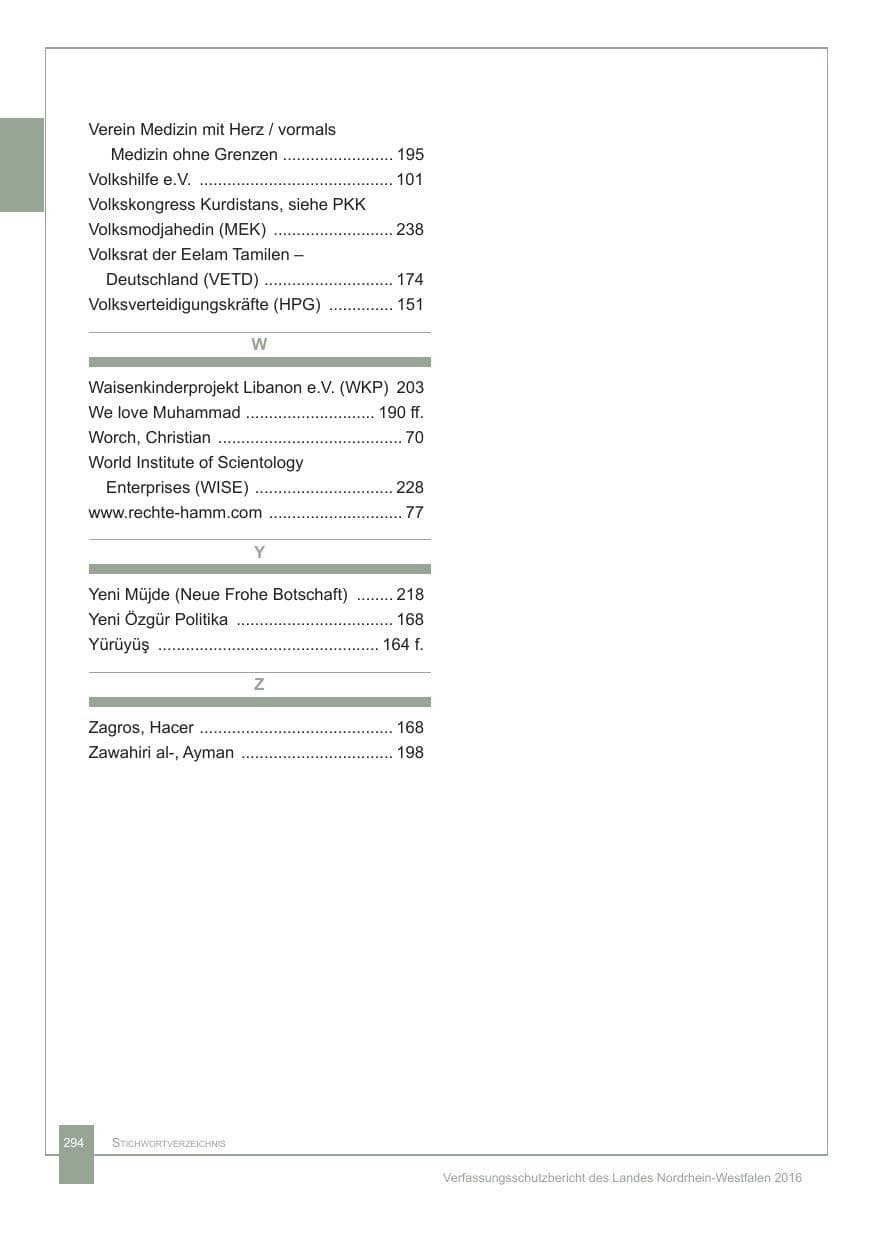 Seite 295 des Verfassungsschutzbericht 2016 Nordrhein-Westfalen