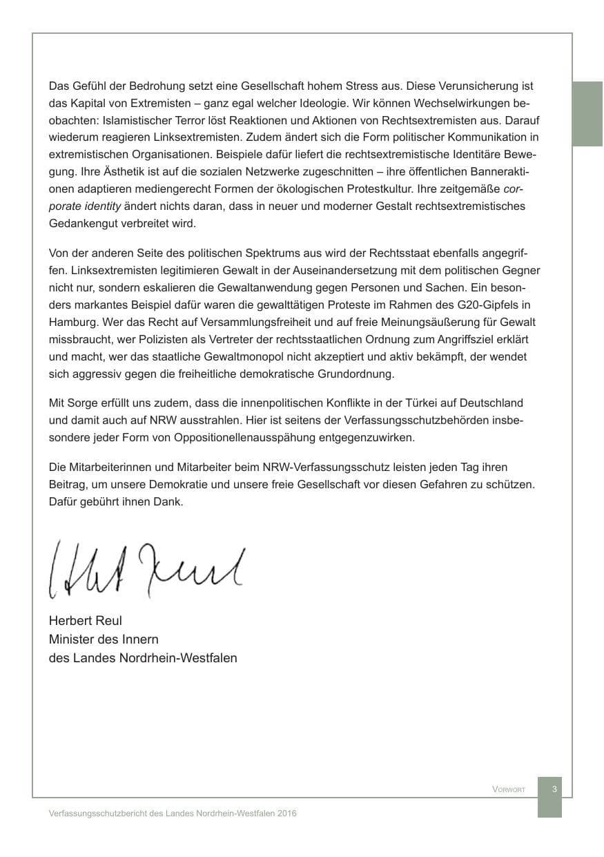 Seite 4 des Verfassungsschutzbericht 2016 Nordrhein-Westfalen