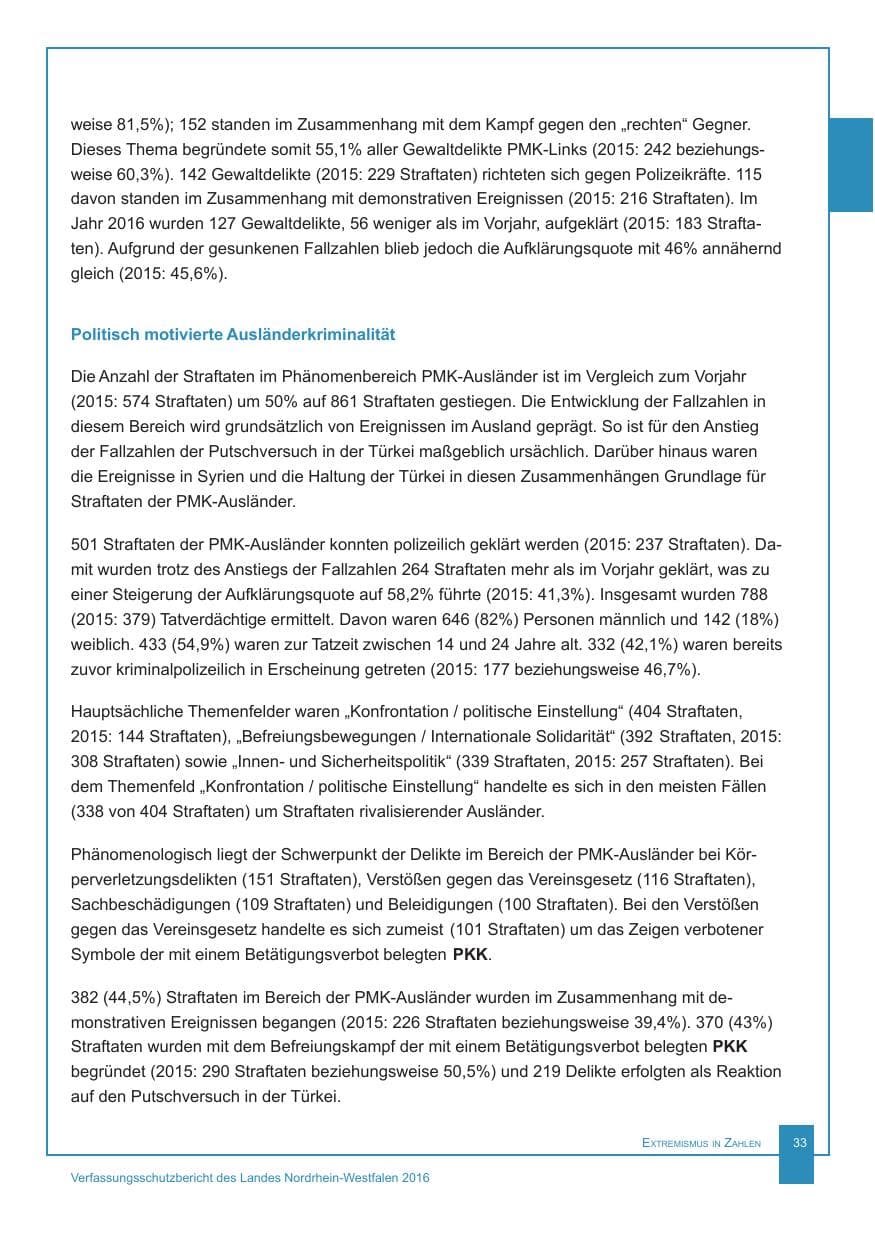 Seite 34 des Verfassungsschutzbericht 2016 Nordrhein-Westfalen