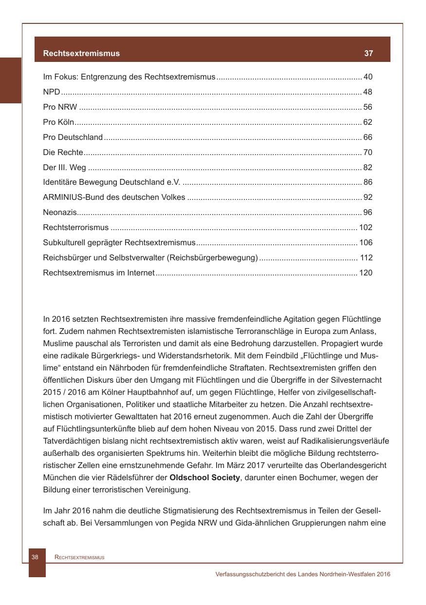 Seite 39 des Verfassungsschutzbericht 2016 Nordrhein-Westfalen