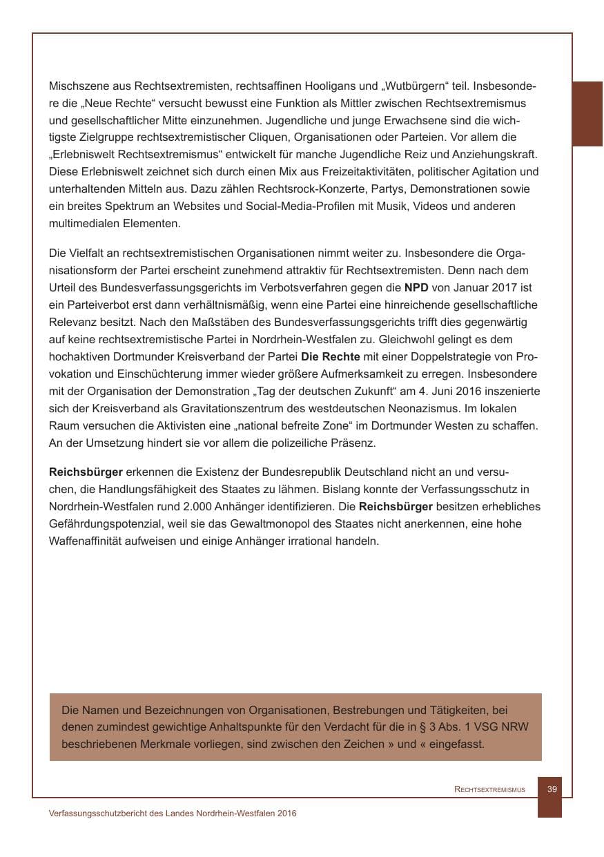 Seite 40 des Verfassungsschutzbericht 2016 Nordrhein-Westfalen