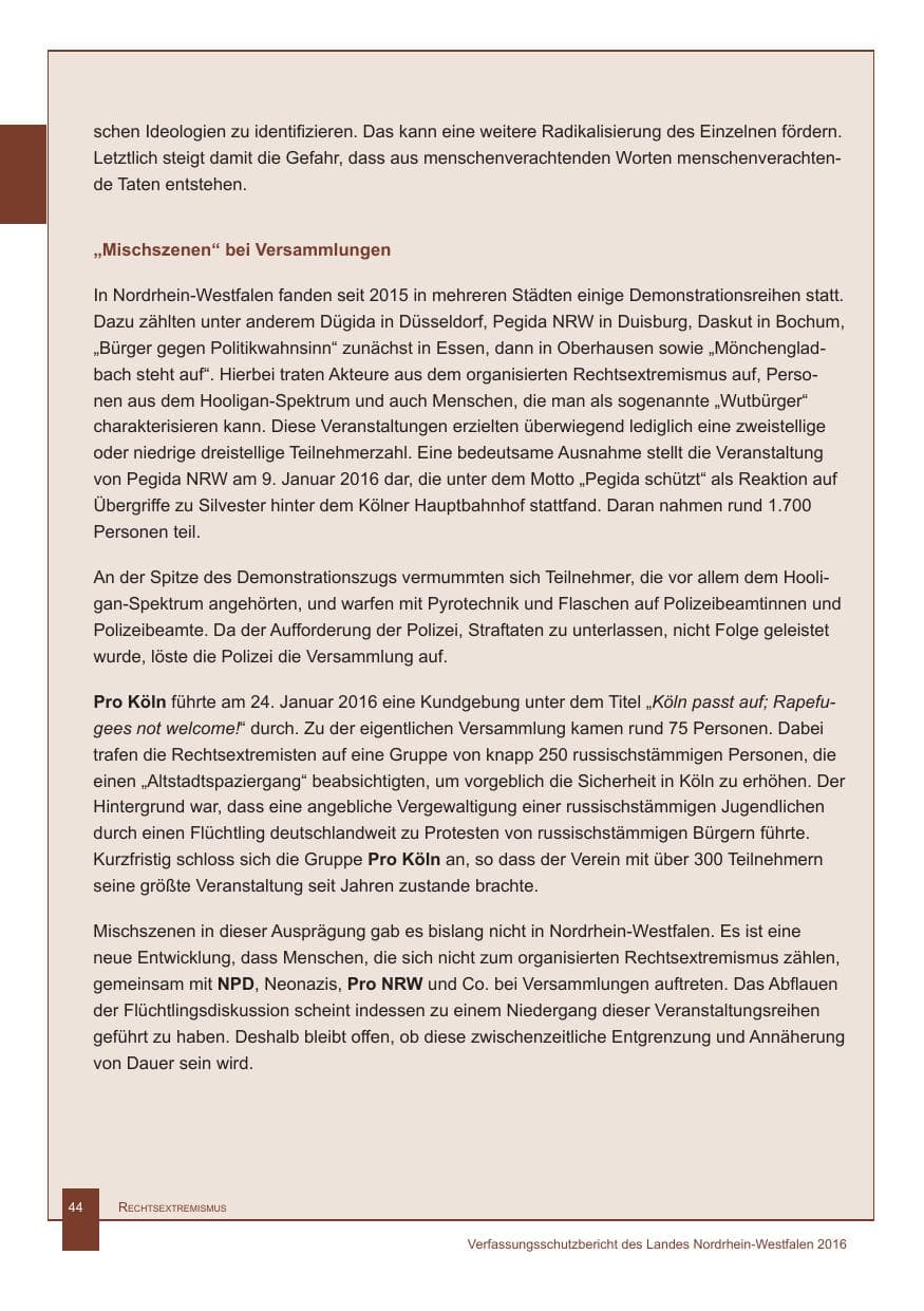 Seite 45 des Verfassungsschutzbericht 2016 Nordrhein-Westfalen